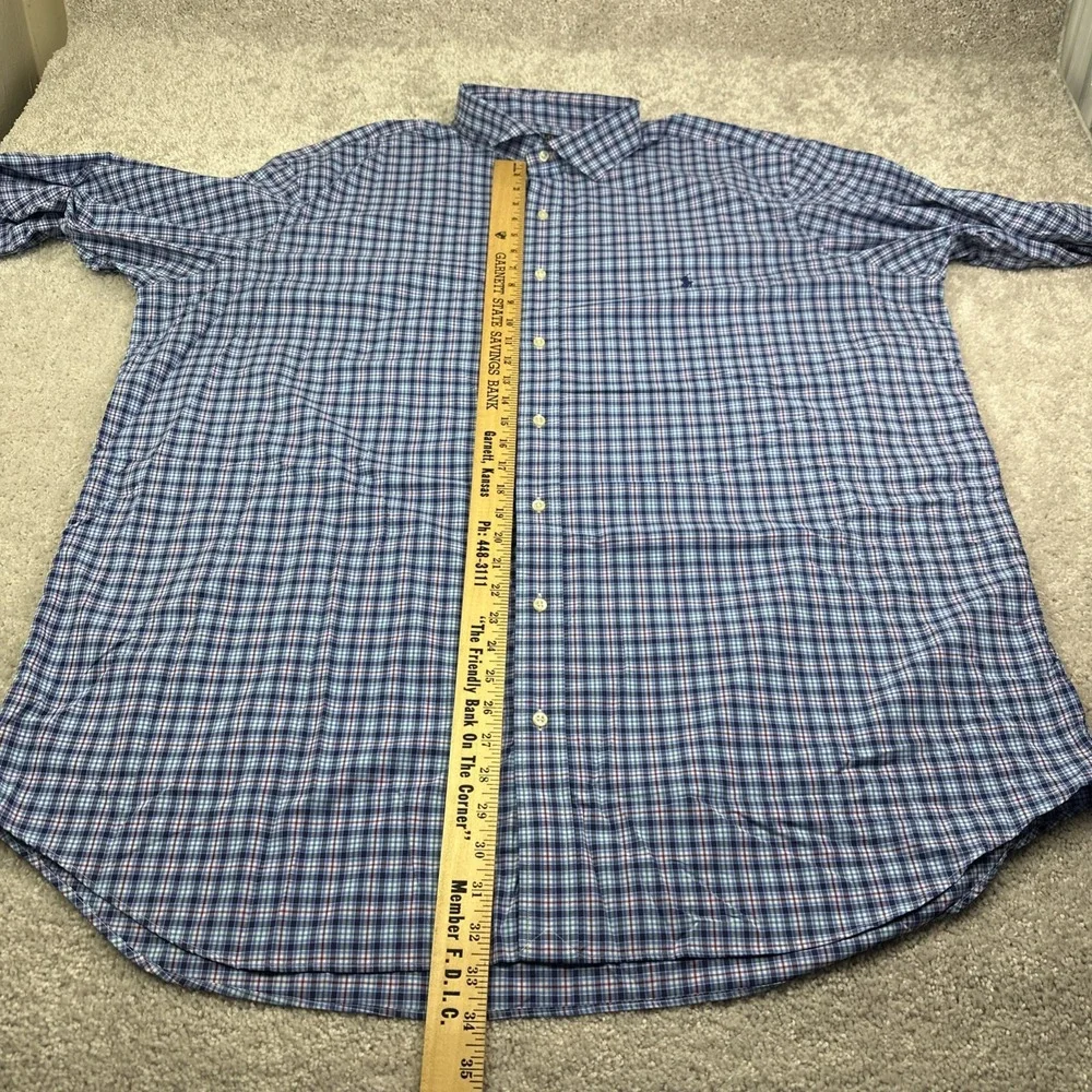 Polo Ralph‎ Lauren Performance Shirt Men 3XLT Tall Blue Check Long Sleeve Preppy